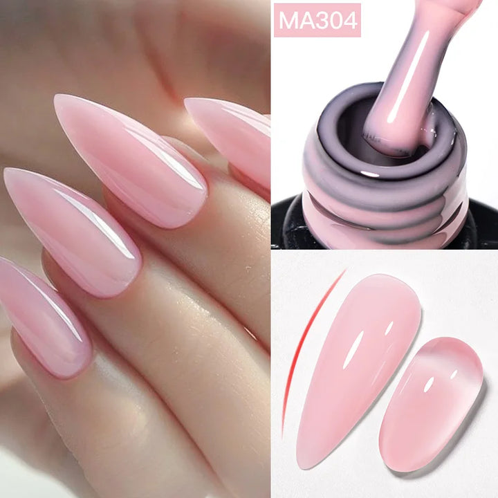 MEET ACROSS 7ml Jelly Nude Shimmer Rubber Base Gel Glitter Pink Purple UV/LED Nail Art Vernis Gel Polish for Manicure Nails DIY