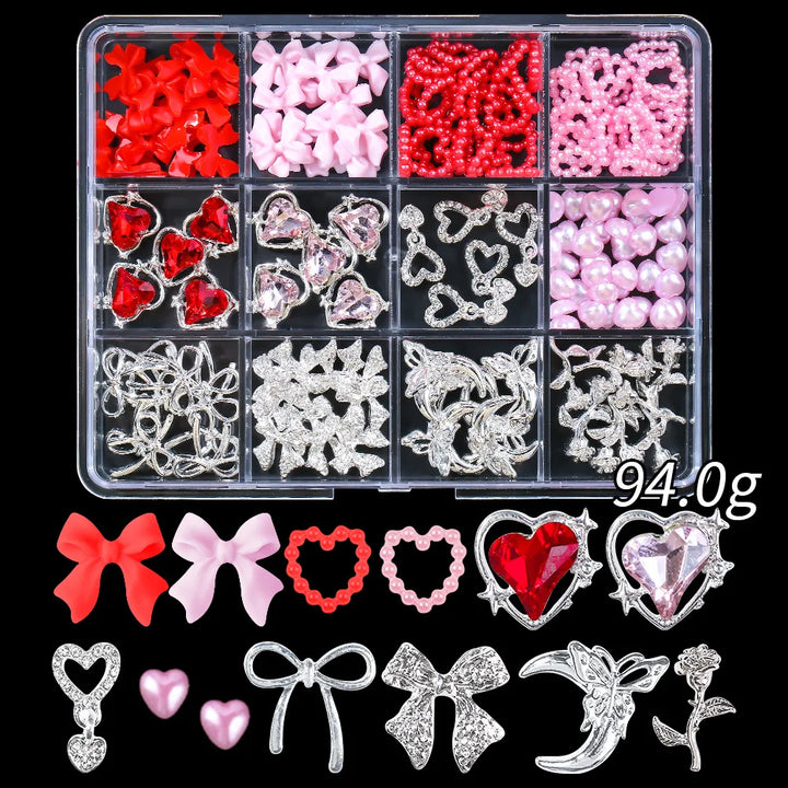 120pcs/box 3D Gold Bow Butterfly Nail Metal Charms Shiny Cute Bowtie/Diamond Star Nail Jewelry 120 Luxury Nail Art Supplies #RE4