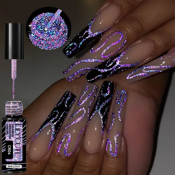 LILYCUTE 5ml Super Bright Silver Metallic Painting Liner Gel Nail Polish Drawing Stripe Graffiti Mirror Pull Line UV Gel Varnish
