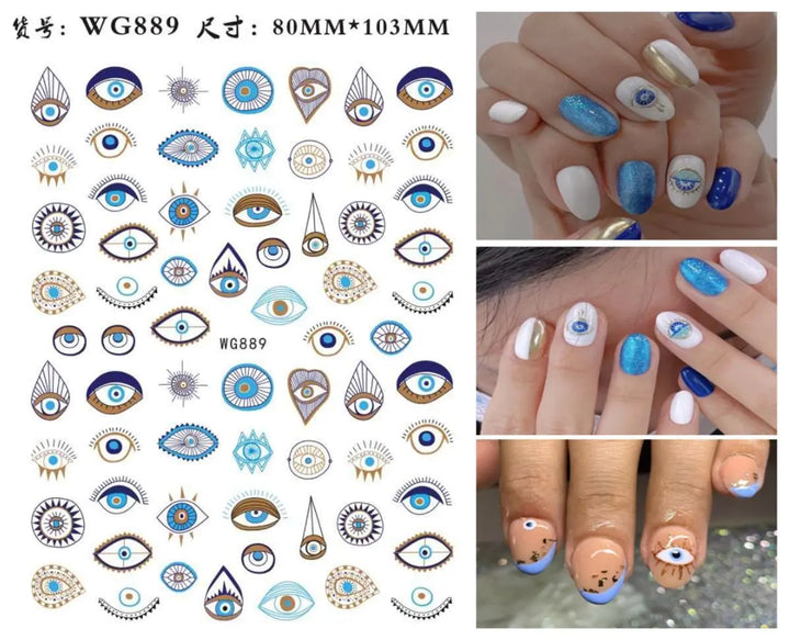 Nail Art Stickers Water Decals Eyes Stripe Nail Art Decorations for Manicure Accessories Press on Nails Foil Stickers and Decals