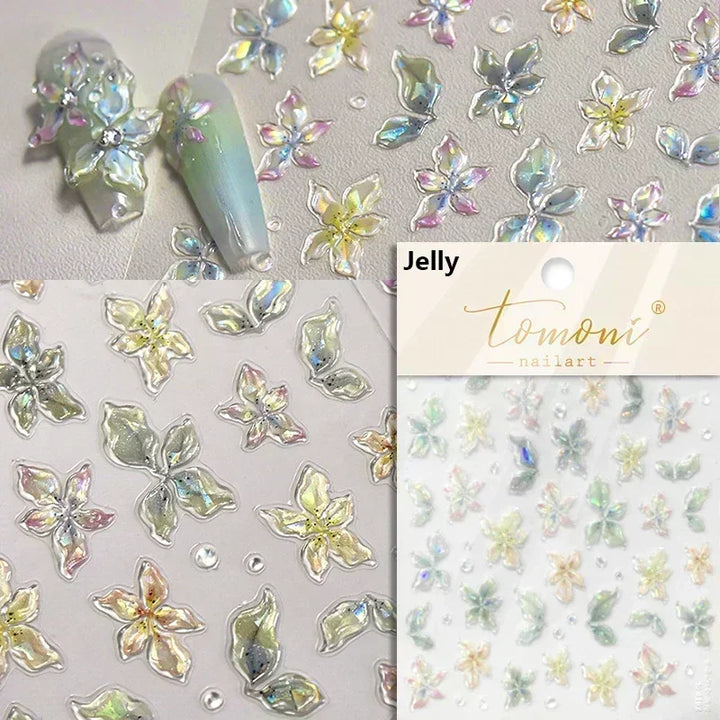 Hipster Pure White Flowers Rose Spring Lily Peony Camellia Daisy Jelly Cherry Blossom Magnolia Nail Art Stickers Manicure Decals