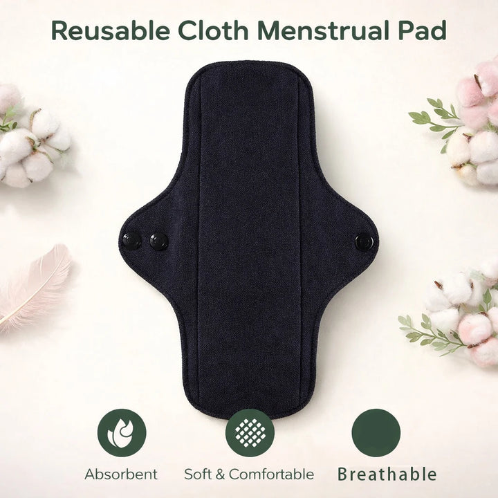 2pcs Balck Pure Cotton Sanitary Pad Ladies Reusable Cloth Menstruation Washable Menstrual Pads with Button Breathable Care Pads