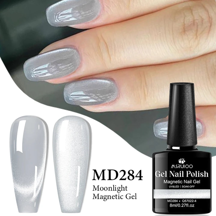 MSRUIOO 8ml Moonlight Cat Magnetic Nail Gel Polish Glitter Pink Silver Semi Permanent French Style Nail Art UV/LED Gel Varnish