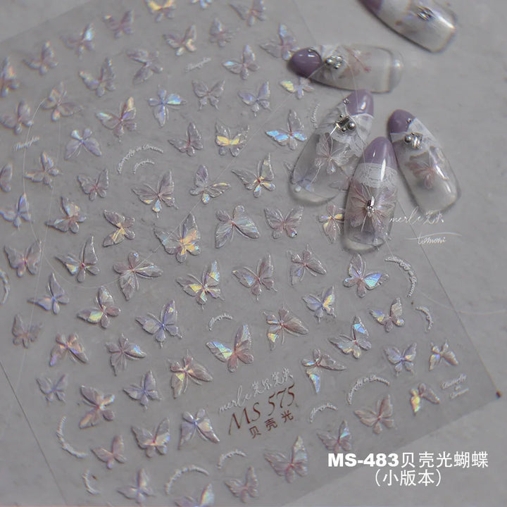 5D Butterfly Nail Stickers Sparkling Jelly Butterfly Nail Art Sticker Decorations Decals DIY Self Adhesive Slider Manicure Parts