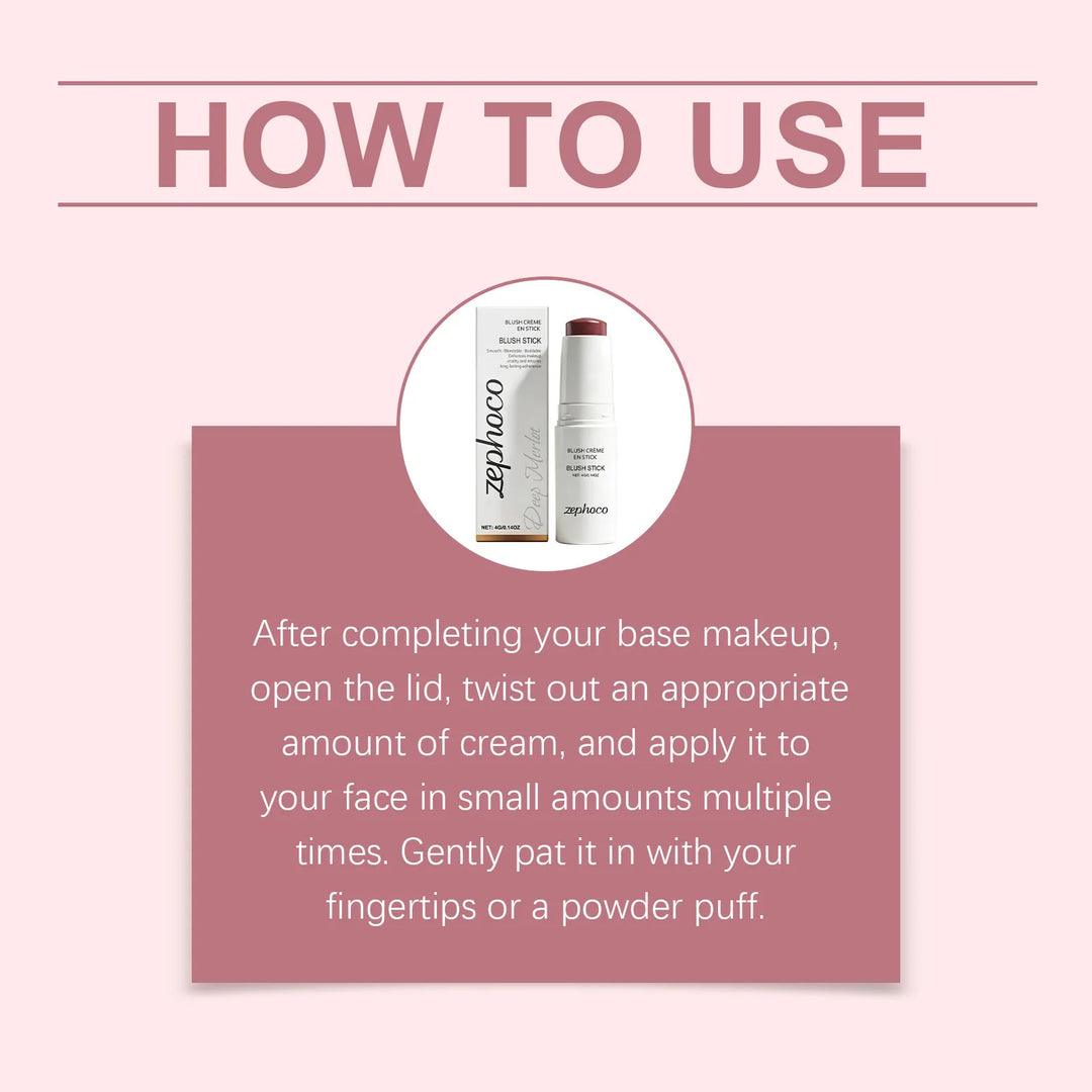 Portable Cream Blush Stick Soft Mist Finish Hydrating Long-Wear Blendable Smooth Lightweight On-the-Go Cheek Blush
