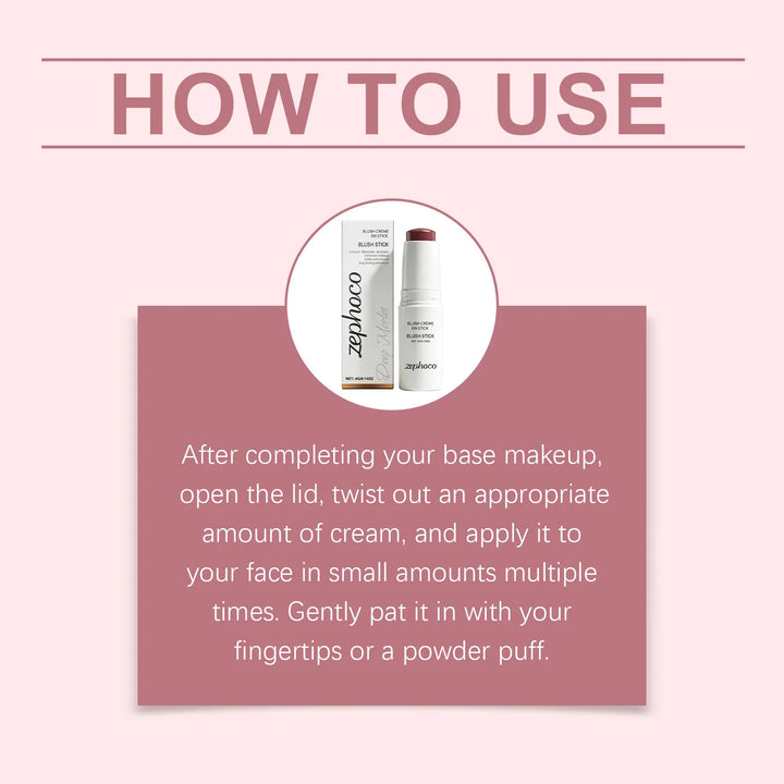 Portable Cream Blush Stick Soft Mist Finish Hydrating Long-Wear Blendable Smooth Lightweight On-the-Go Cheek Blush