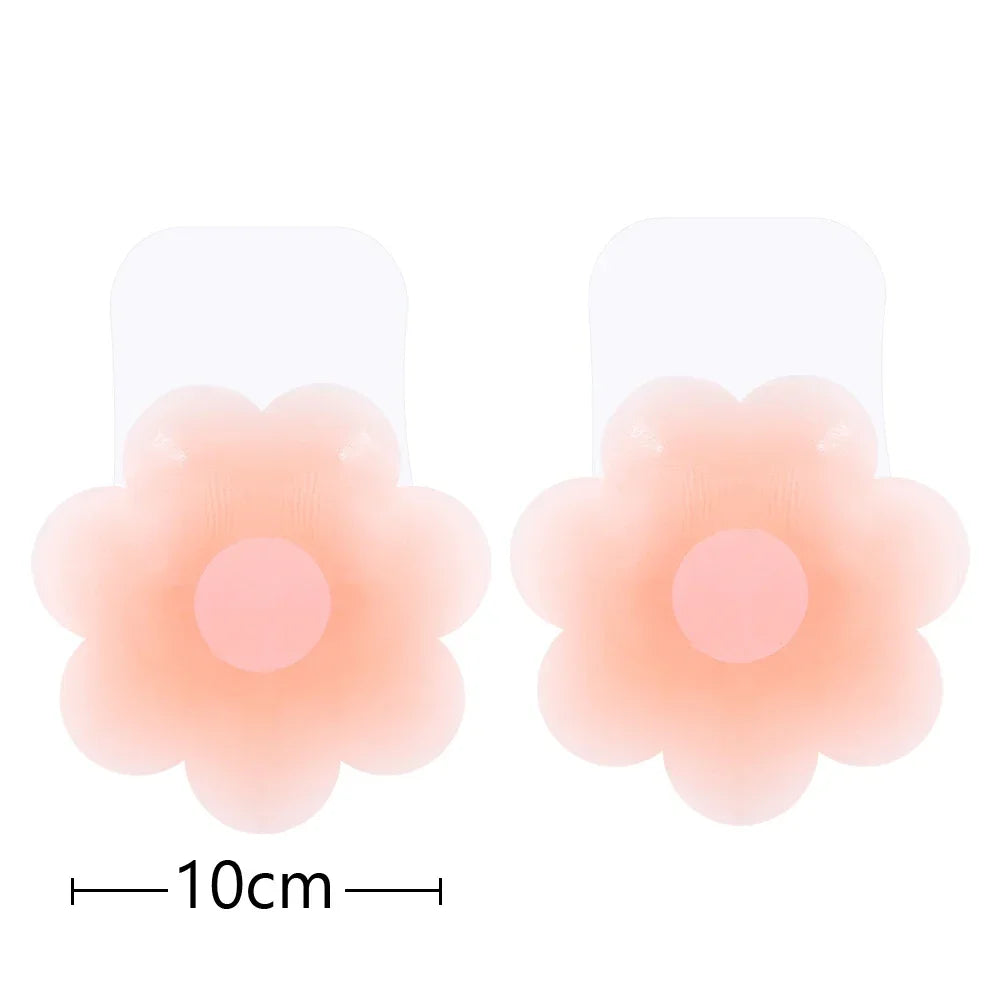 Reusable Women Breast Petals Lift Nipple Cover Invisible Petal Adhesive Strapless Backless Stick on Bra Silicone Breast Stickers