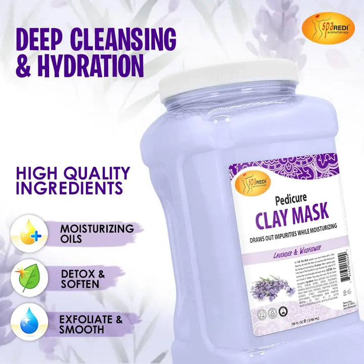 Lavender & Wildflower Clay Mask, 128 Oz - Deep Cleansing, Pore Purifying, Detoxifying & Hydrating for Feet & Body