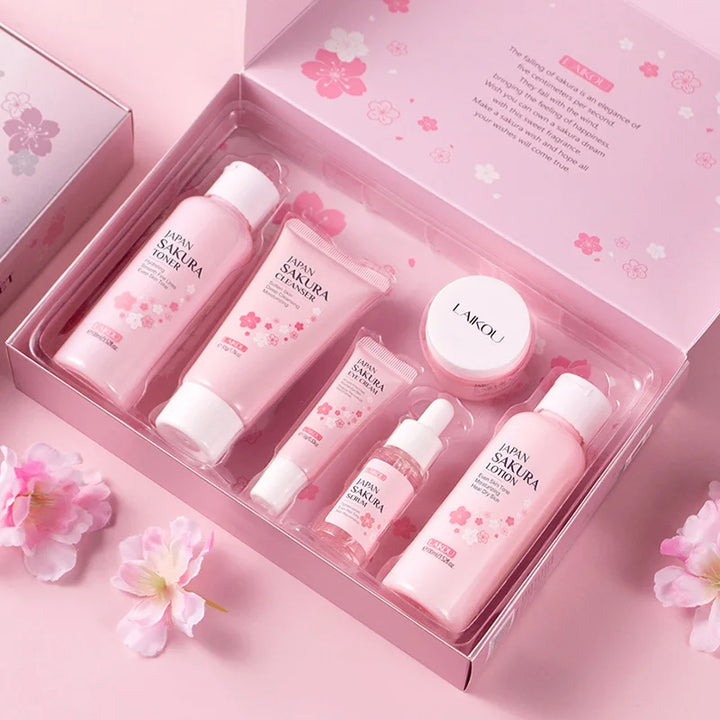 Laikou 6pcs/set Sakura Skin Care Sets Facial Cleanser Moisturizing Eye Creams Face Cream Serum Lotion Toner Face Care Kit