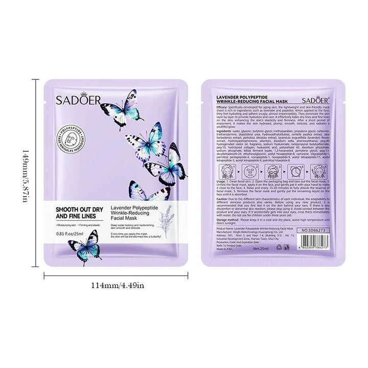SADOER Lavender Face Mask Anti Wrinkles Hydrating Anti-Aging Moisturizing Facial Masks Sheet Mask for Face Skin Care Products