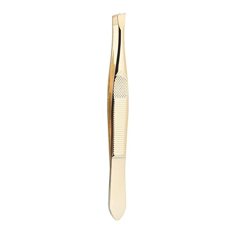 A Gold Stainless Steel Eyebrow Tweezers, With Flat And Oblique Styles, Plucking Eyebrows And Beard Pliers Tweezers Tools