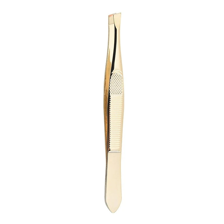 A Gold Stainless Steel Eyebrow Tweezers, With Flat And Oblique Styles, Plucking Eyebrows And Beard Pliers Tweezers Tools