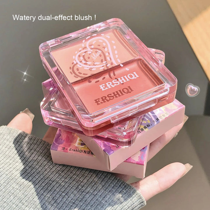 Two-color jelly glow blush, milk peach pink apricot red gem rouge Korean makeup, cream texture, low saturation brightening