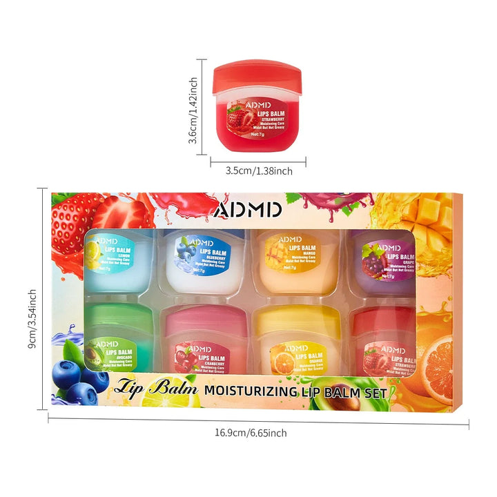 8 Pieces Fruit Extract Lip Balm Set, 24h Moisturizing Hydrating Lip Balm for Dry Chapped Lips, Fade Lip Lines, Plump Glossy Lips