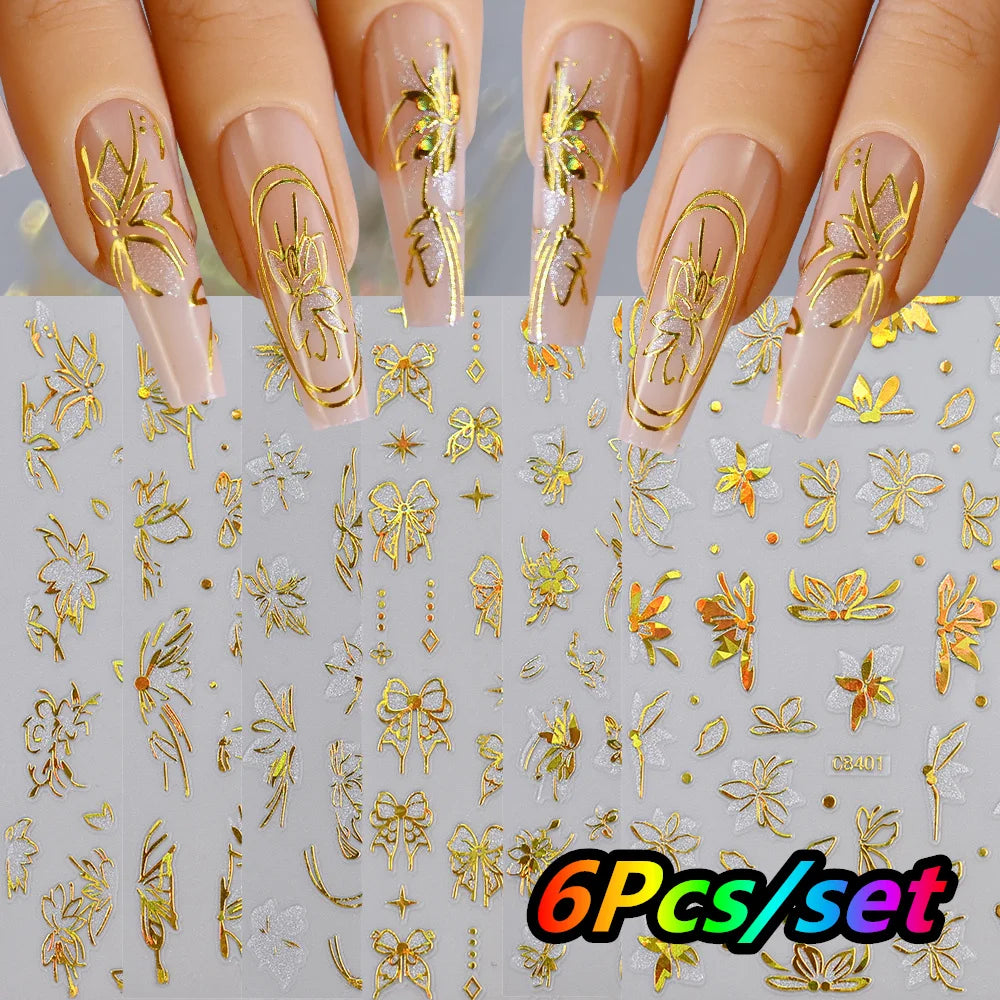 4/6Sheet/Kit Holographic Rainbow Love Heart Nail Sticker 3D Laser Heart Nail Decal Self-Adhesive Love Heart Manicure Slider &*&