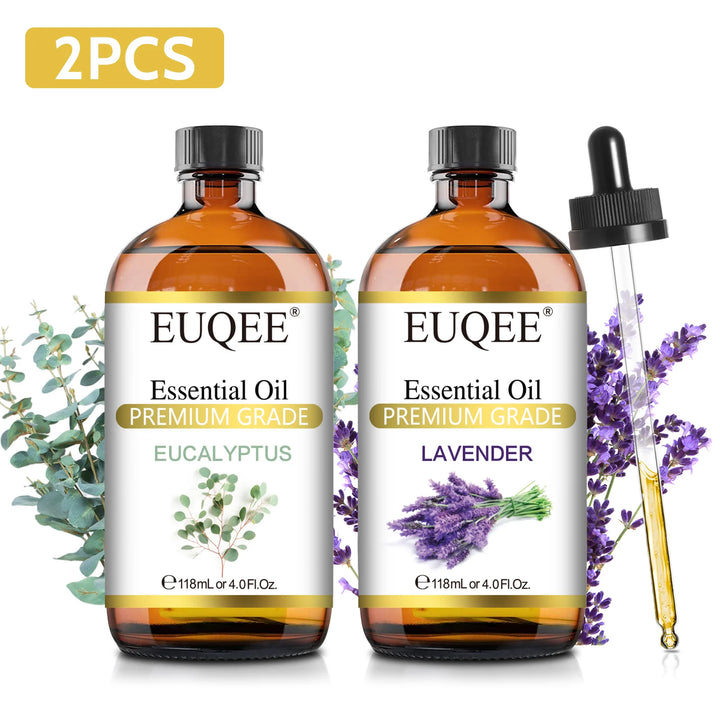 EUQEE 118ML Lavender Jasmine Eucalyptus Vanilla Peppermint Essential Oils with Glass Dropper For Humidifier Candle Making