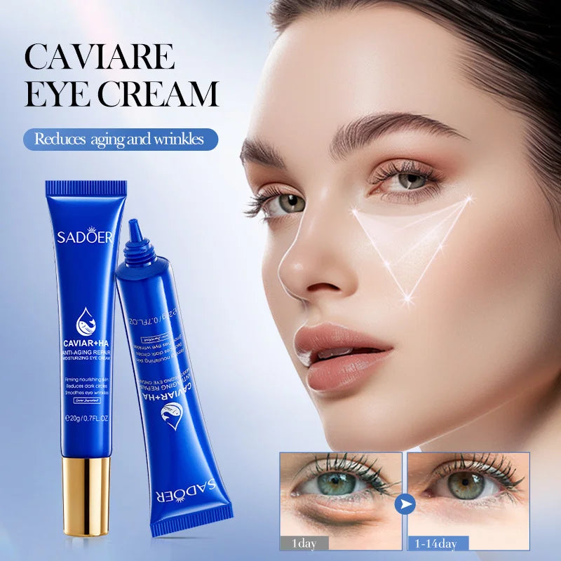 Caviar Eye Bag Removal Cream Hyaluronic Acid Anti-Wrinkle Firming Skin Fade Fine Lines Anti Dark Circle Puffiness Eye Care 20g