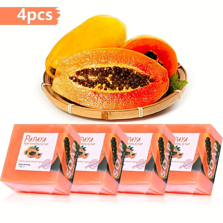 4pcs/Papaya Essential Oil Soap For Face Cleansing Natural Hydrating Whitening Pink Rose Handmade