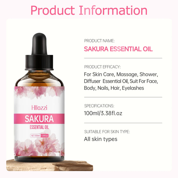 Sakura essential oil, massage oil for face, hair, nails, body, DIY soap and candle, can be used with aromatherapy machine.