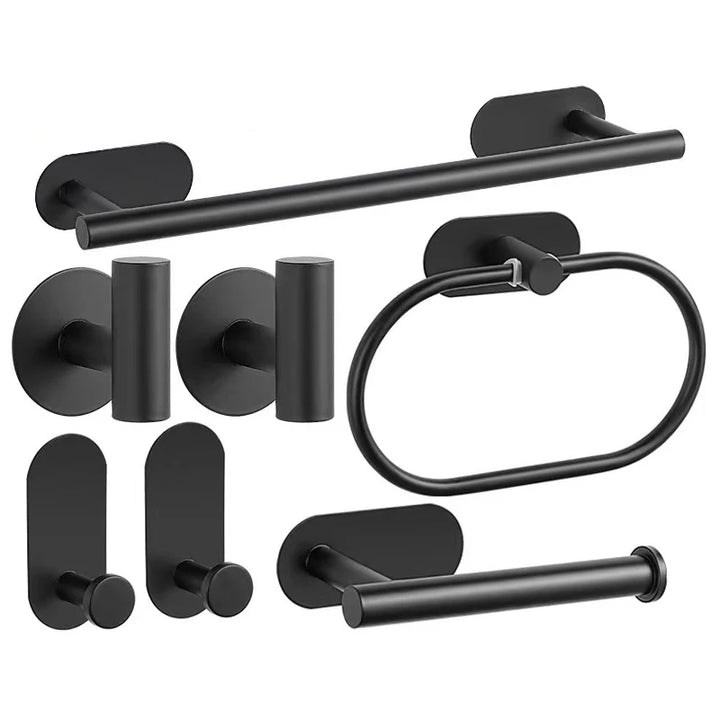 No Drilling Stainless Steel Towel Bar Paper Holder Self-adhesive Towel Ring Robe Hook Matte Black Silver Bathroom Accessory Set