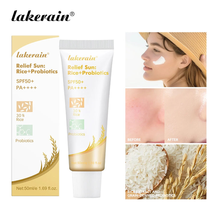 Lakerain SPF50+ Rice+Probiotics Sunscreen Skin Protection Refreshing Makeup Sunscreen Cream UV Resistance Facial Sunscreen New