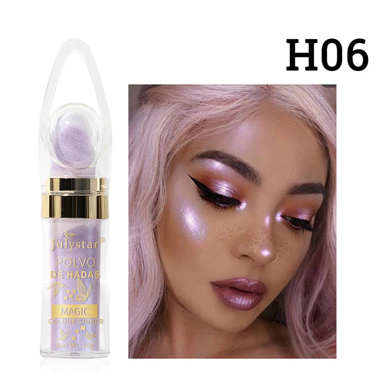 6 Colors Fairy Highlighter Pat Powder Glitter Polvo De Hadas Fashion Brighten Contour Blush Face Eyes Body Shimmer Powder Makeup