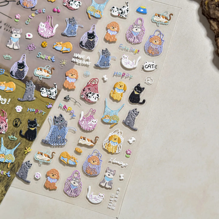 1PCS 5D Embossed Nail Sticker Cute Gray Cake Teddy Bear Bow Cartoon Nail Art Stickers Self Adhesive Nails Decorations Decals DlY