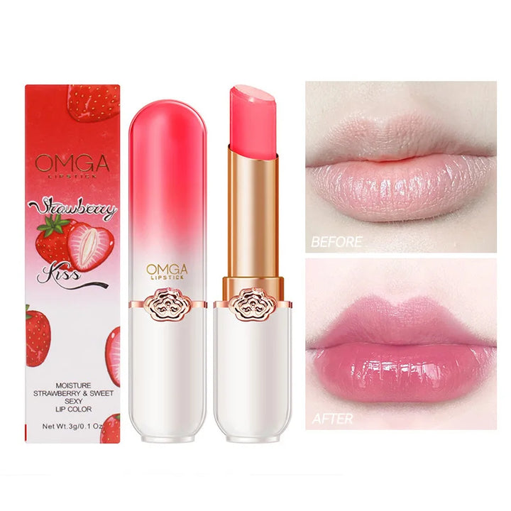 OMGA Color-Changing Lip Balm Jelly Lipstick Moisturizing Waterproof Hydrating Temperature-Sensitive Peach Flavor,Smooth Lips