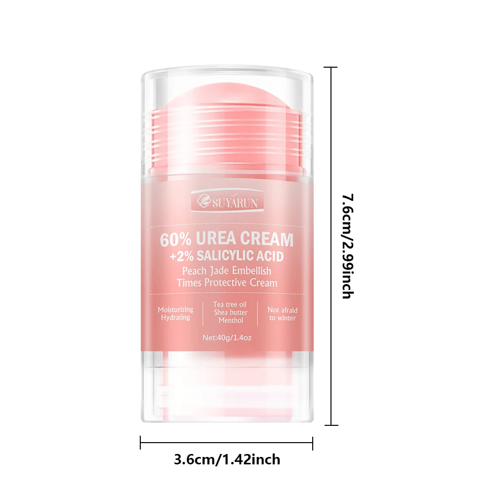 SUYARUN 60% Urea Cream & Peach Scented Foot Balm Stick Combo – Intensive Cracked Heel Repair, Deep Moisturizing and Hydration.
