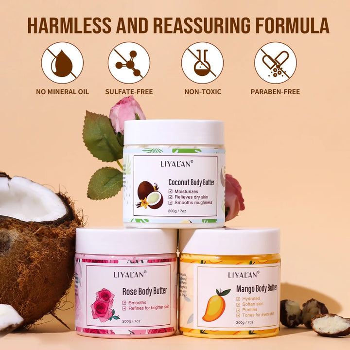 Shea Body Butter Soothes Dry Skin Nourish Moisturizer Smooth Rough Deep Hydration Cream Coconut Rose Mango Skin Care Body Lotion