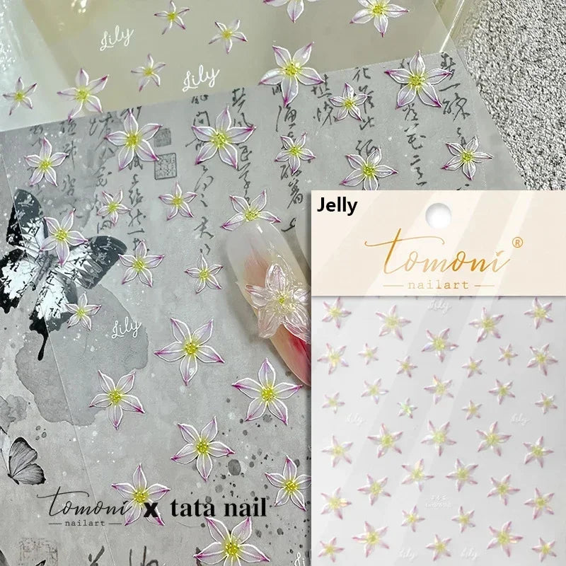 Hipster Pure White Flowers Rose Spring Lily Peony Camellia Daisy Jelly Cherry Blossom Magnolia Nail Art Stickers Manicure Decals
