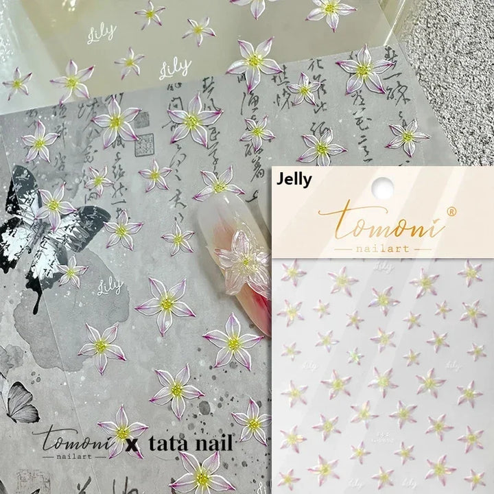 Hipster Pure White Flowers Rose Spring Lily Peony Camellia Daisy Jelly Cherry Blossom Magnolia Nail Art Stickers Manicure Decals