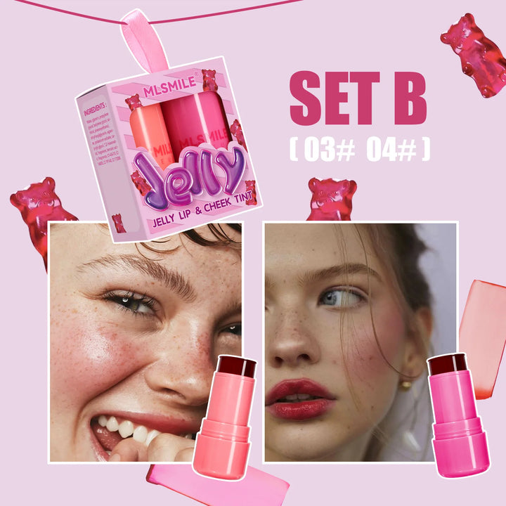 2 PCS Jelly Powder Blusher 2in1 Blush and Lip Rouge Stick Jelly Tint Hydrating Long-Lasting Coloring Vibrant