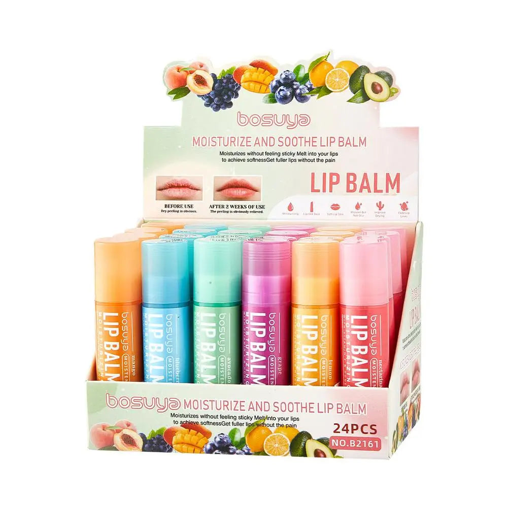 6/24Pcs Fruit Series Lip Balm Set Moisturizing Repair Anti-Cracked Hydrating Vitamin E Lip Balm Cherry jelly Lip Mask Skin Care