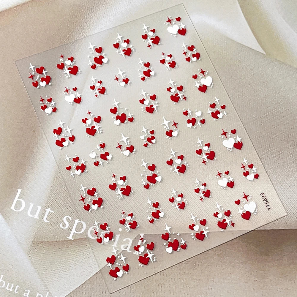 3D Valentine' s Day Love Heart Nail Art Sticker Red White Cross Stars Self-Adhesive Nail Decals 8*10cm Kawaii Heart Nail Sticker