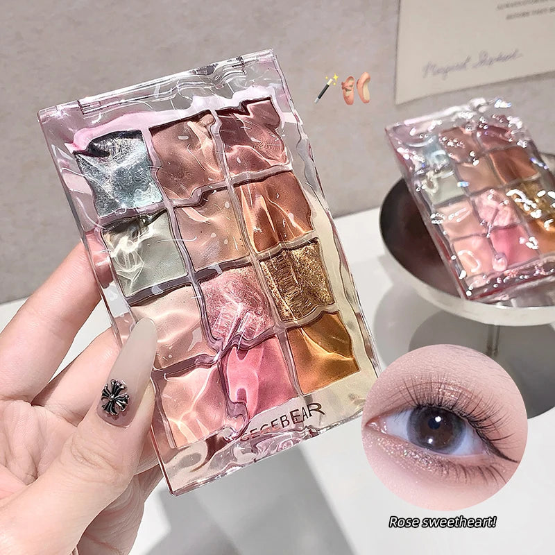 Gege Bear Water Wave Eye Shadow Plate 12 Color Eye Shadow Natural Fine Flash Matte Eye Shadow Plate
