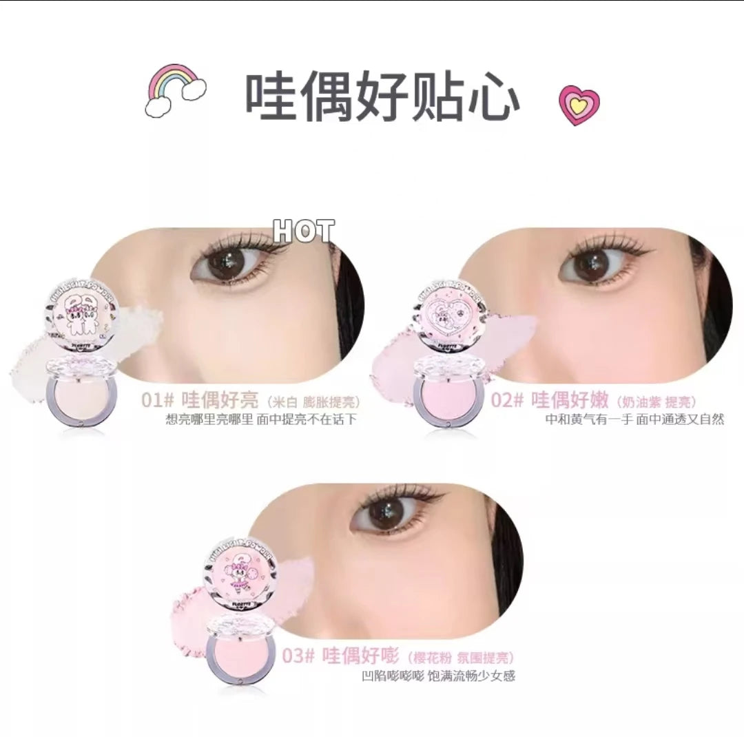 FLORTTE BUNNY Single Highlight Powder Facial Highgloss Natural Brightening  Blush Cream Brightening Liftup Face 3D Stereoscopic