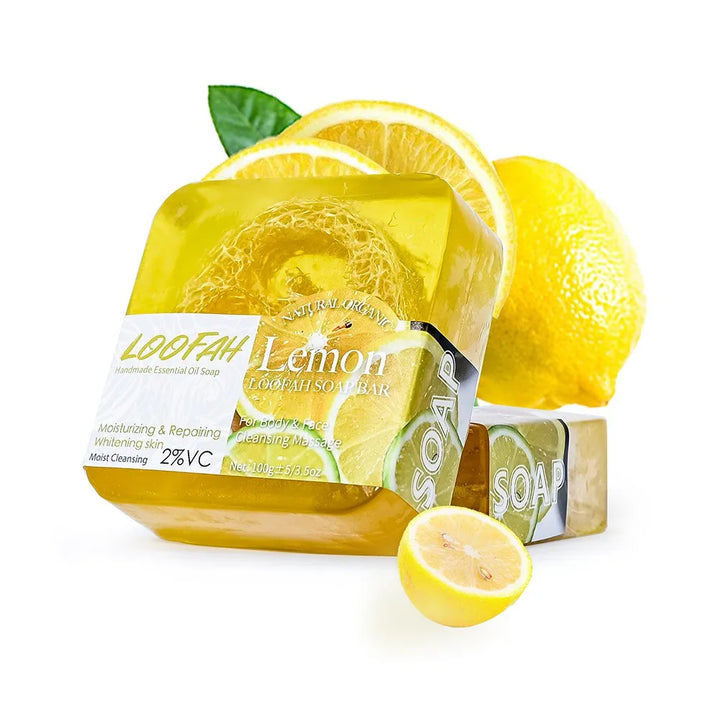 100g Lemon Oil And Loofah Soap Natural Organic Handmade Soap Facial Cleansing Whitening Acne  Essential Oil Soap
