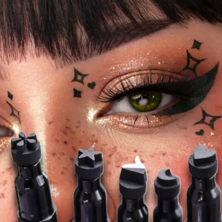 2 In 1 Black Liquid Eyeliner Double-head Moon Stamp Eye Liner Pencil Quick Dry Non-Smudge Long-lasting Easy to Use Eye Makeup