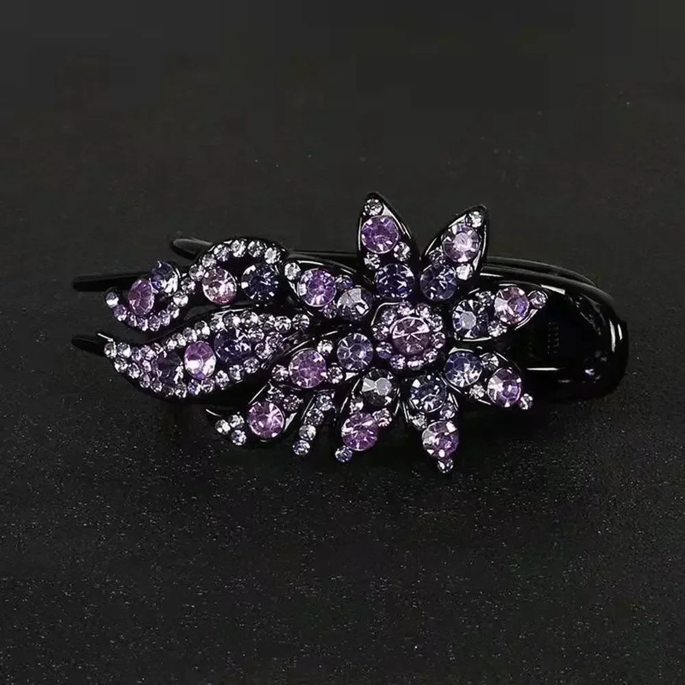 Shiny Rhinestone Hairpin Flower Leaf Duckbill Hair Claws Retro Hair Clips Accessories For Women Shinning Ponytail Headwear