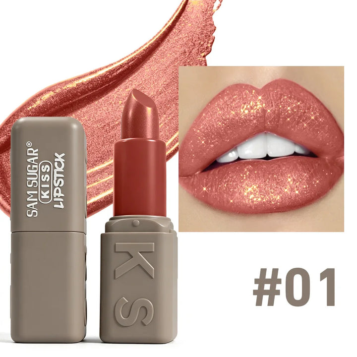 12 Colors Velvet Pearl Shimmer Lipstick, Metallic Sparkle Glitter Lip Makeup, Long Lasting Moisturizing Matte Lipstick