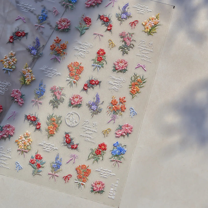 Lace Garden Bowknot Bow Tie Rose Flower Petal Pearl Irregular Border Self Adhesive 5D Nail Art Decoration Sticker Manicure Decal