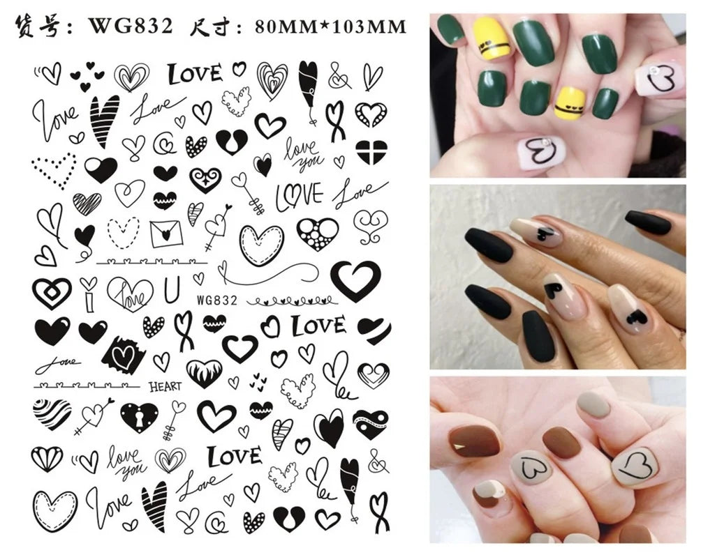 Nail Art Stickers Woman Girl Sexy Sticker Body Press on Nail Slider Black White Decal Decoration Nail Design Accessories Wraps