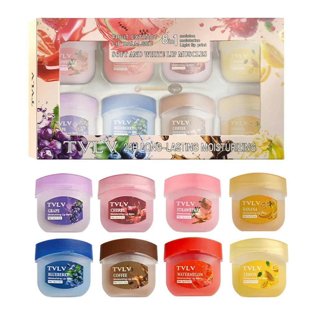 8 Pieces Fruit Extract Lip Balm Set, 24h Moisturizing Hydrating Lip Balm for Dry Chapped Lips, Fade Lip Lines, Plump Glossy Lips
