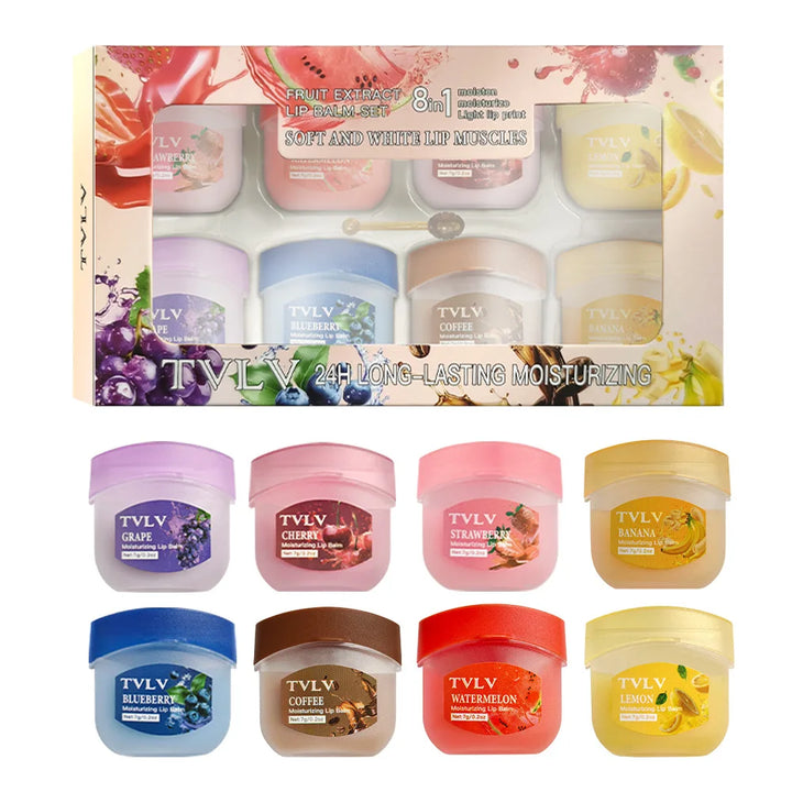 8 Pieces Fruit Extract Lip Balm Set, 24h Moisturizing Hydrating Lip Balm for Dry Chapped Lips, Fade Lip Lines, Plump Glossy Lips