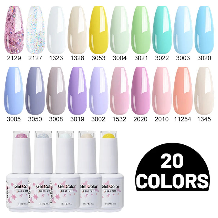 Clou Beaute 10/12/20/24pcs Gel Nail Polish Set Color 15ml White Glass Bottle Nail Art Kit Semi Permanent Gellack Nail Varnish