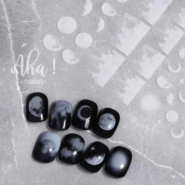 3D Nail Art Stickers  Translucence Moon/Star/Cloud Ultra-thin Nail Decals 3d Self-Adhesive White Cloud Moon Star Kawaii Sliders