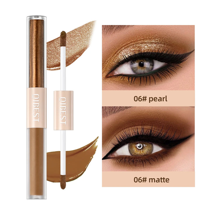 QIBEST Double End Glitter Matte Eye shadow Stick Pencil Eyeshadow Makeup Waterproof Bicolor Shimmer Cosmetics Beauty Makeup Tool