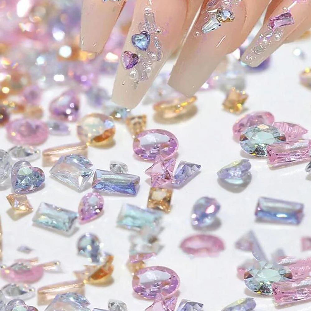 50Pcs/Bag 5A Mini Zircon Nail Art Charms Sparkle Mix Shapes Flat Bottom Diamond Nail Rhinestones Decor DIY Manicure Accessories
