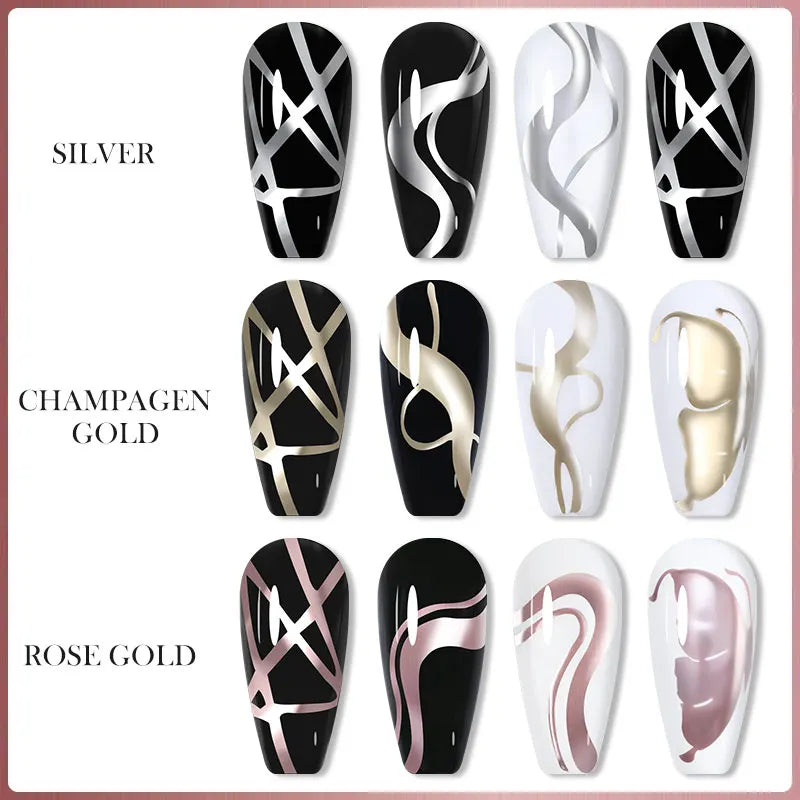 LILYCUTE 5ml Super Bright Silver Metallic Painting Liner Gel Nail Polish Drawing Stripe Graffiti Mirror Pull Line UV Gel Varnish